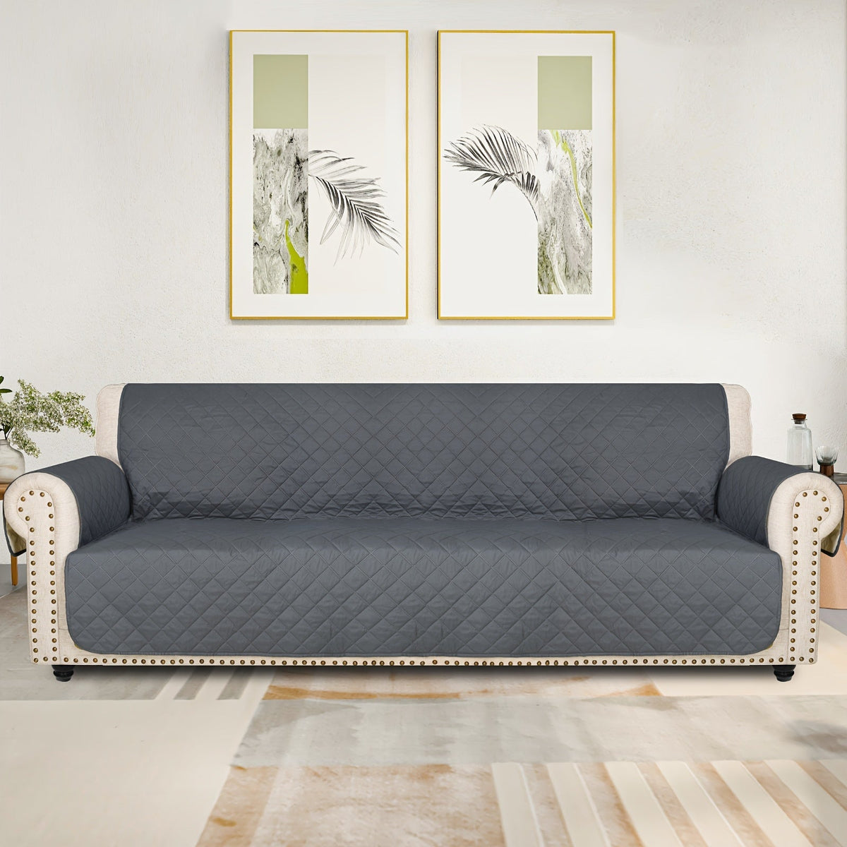 Sofa Slipcover 5-Layer Quilted Thick Sofa Cover Protector Elastic Strap Non-Slip Washable Pet Friendly Universal Fit 3 4 Seater Couch Cover for Living Room - 10 Colors - product image 38