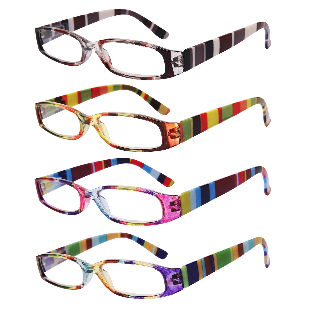 Reading Glasses 4-Pack Retro Rectangle Spring Hinge Multi-Strength for Men and Women – 1.0x to 4.0x Magnification Colorful Printed Frames Eyeglasses Set - product image 6