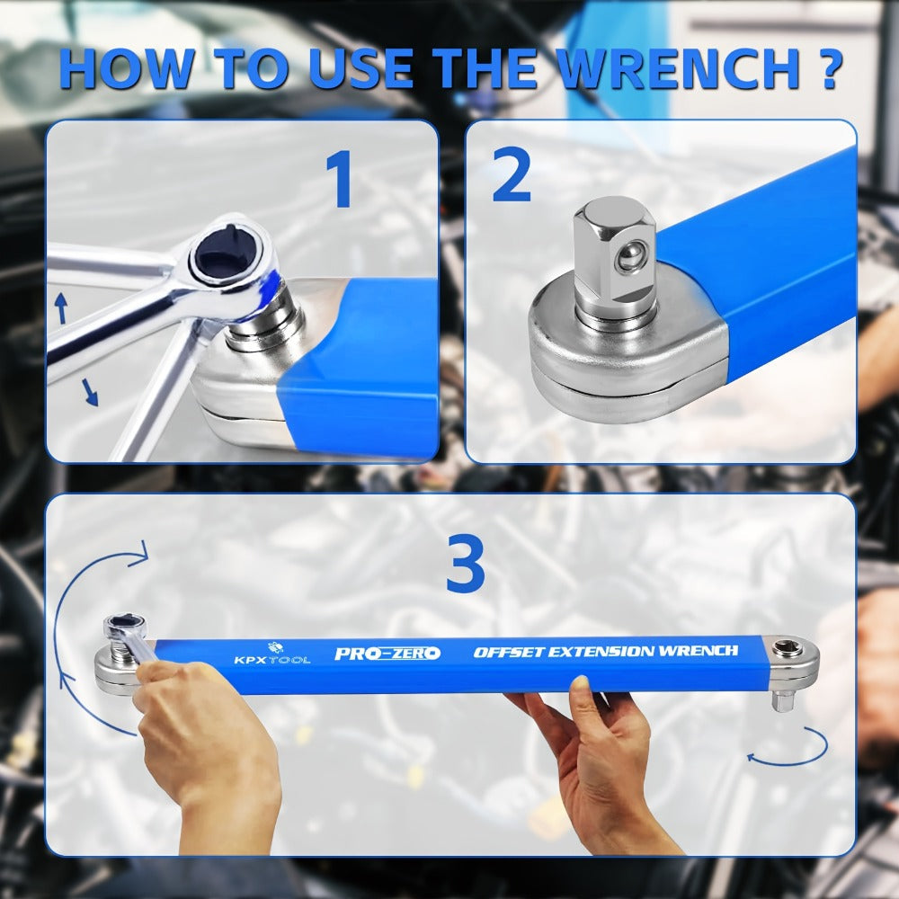 Ratchet Wrench Set 2-in-1 Multi-Function Offset Extension | 1/2" 1/4" 3/8" Square Head Adapters | 180° Swivel High Torque Non-Slip Handle | Durable Metal Automotive Repair Hand Too - product image 13