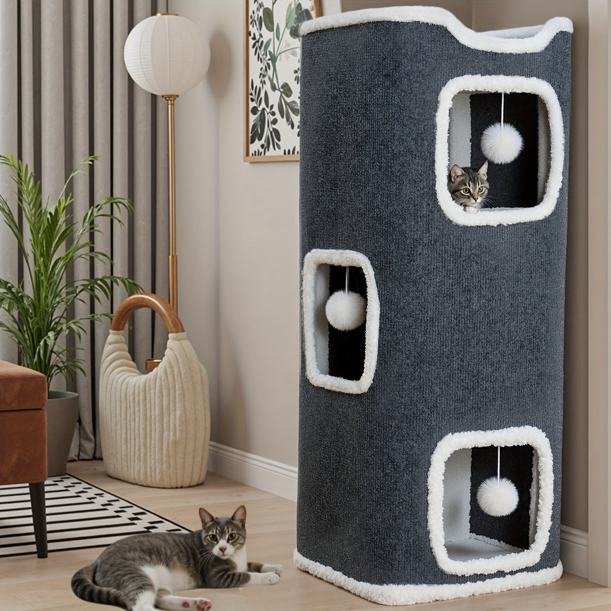 Cat Tree Tower Multi-Level Collapsible Cat Condo for Indoor Cats | Scratch-Resistant Carpet, Hanging Bell Ball, Cozy Top Bed, Sturdy Frame Cat House with - product image