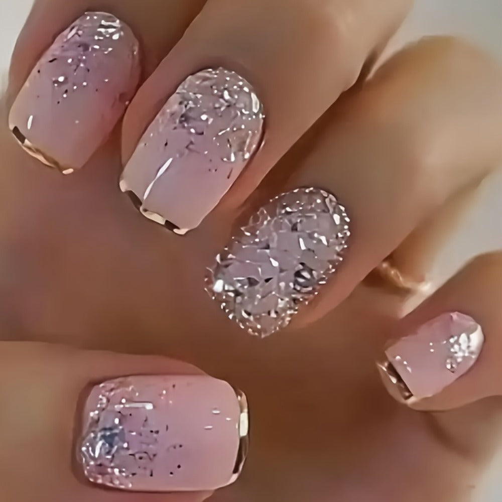 Press On Nails 216 Pieces 9 Boxes Soft Gel Short Square Full Cover Fake Nails Kit – French White Gradient Glitter Heart Matte False Nail Set for Women Girls - product image 13