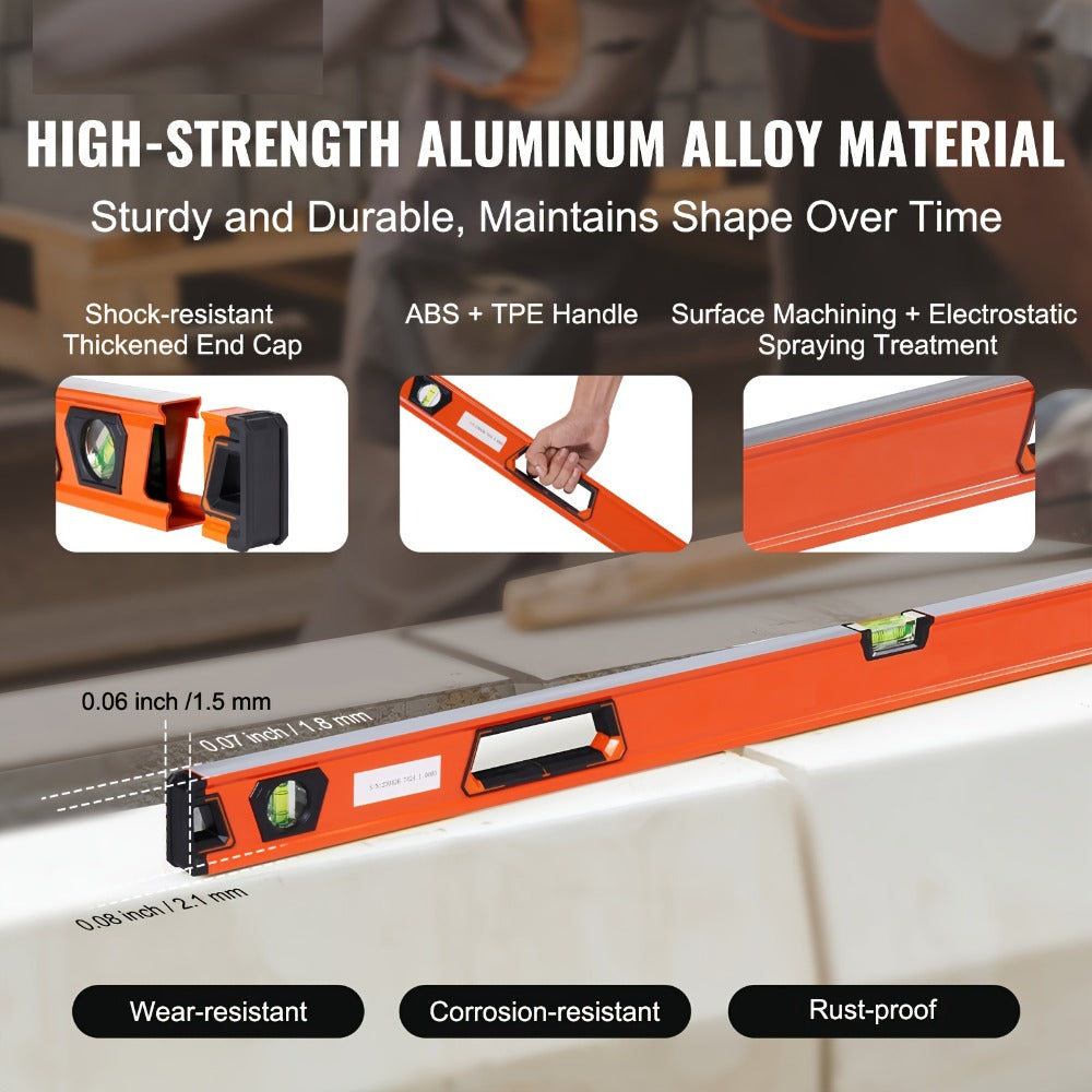 Torpedo Level Set 6-Piece Magnetic Aluminum Alloy | 10 16 24 32 48 78 Inch Spirit Level with 45 90 180 Degree Bubble Vials | Shock-Resistant Viewing Window Storage Bag Plumbing Woo - product image 6