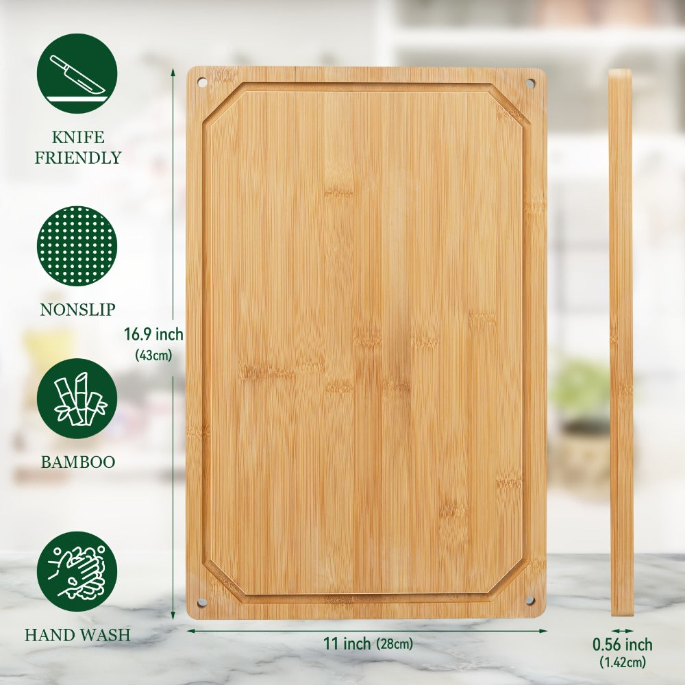 Cutting Board with Juice Groove – Non-Slip Chopping Board & Cheese Platter for Meat, Cheese, Bread, Vegetables & Fruits, XL & Bamboo Options, Kitchen Gadget Gift for Home, Dorm & H - product image 3