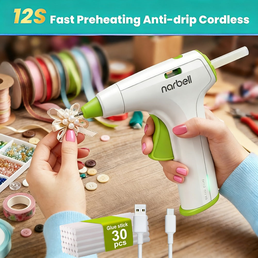 Cordless Hot Glue Gun Fast Heating USB Rechargeable 2000mAh – 12-Second Heat-Up, Anti-Drip Nozzle, Auto Shut-Off, Mini Glue Sticks Included, Portable Wireless Glue Gun for DIY Craf - product image