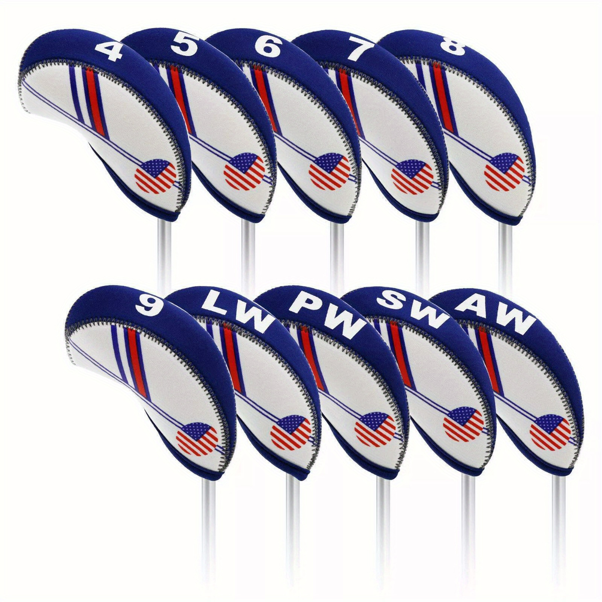 Golf Iron Club Covers USA Flag Neoprene Zipper Head Covers Machine Washable Fits Standard Irons Blue White Patriotic Design for Men Women Golfers for Everyday - product image 5