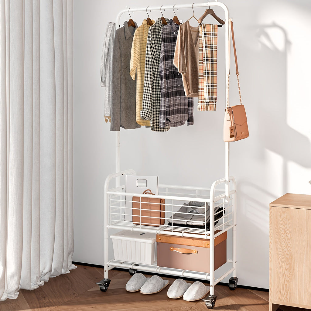 Rolling Laundry Basket with Wheels and Hanging Rack, Laundry Sorter Cart with Shelf and Locking Casters, Heavy Duty Steel Frame, Multifunctional Clothes Hamper for Laundry Room Bed - product image 21