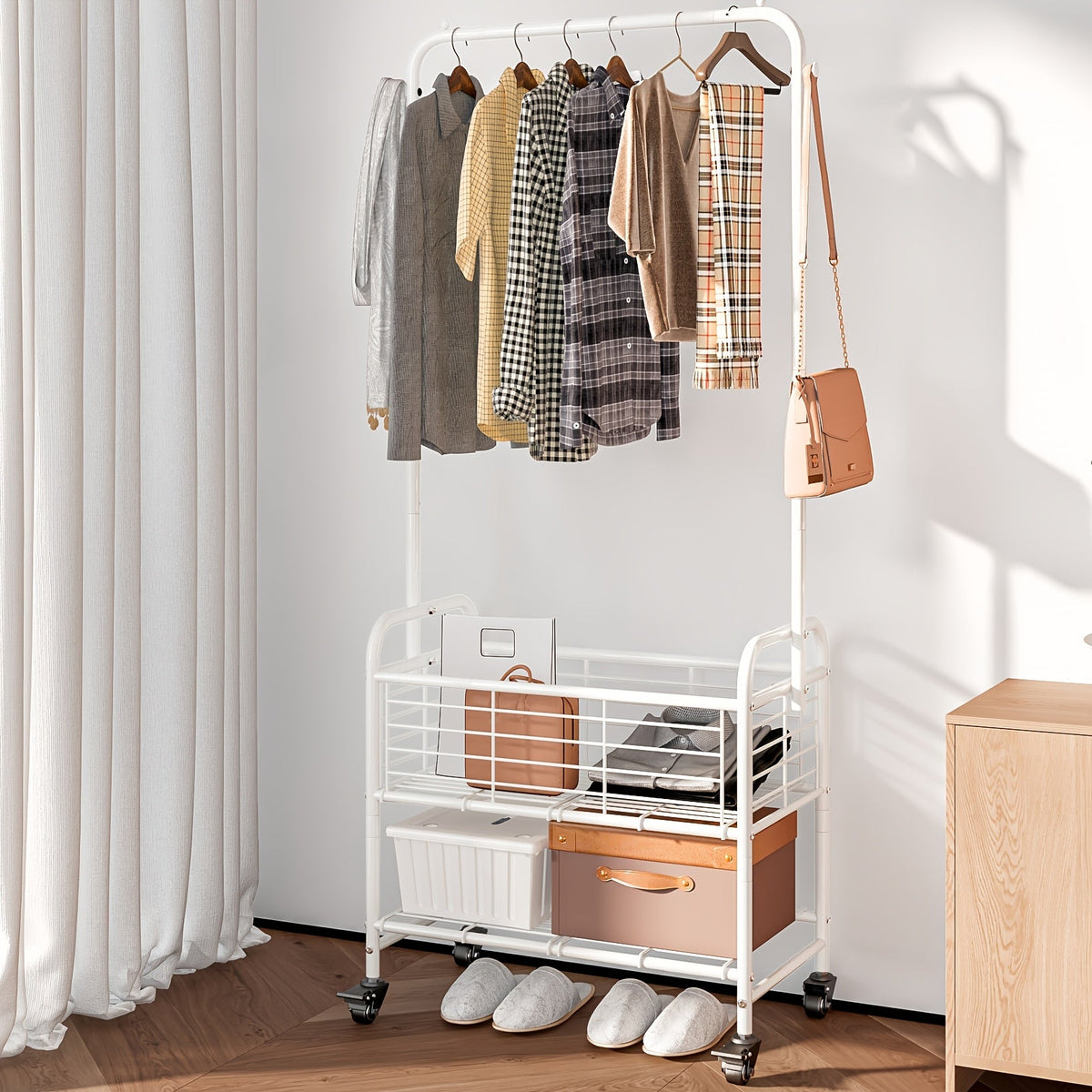Rolling Laundry Basket with Wheels and Hanging Rack, Laundry Sorter Cart with Shelf and Locking Casters, Heavy Duty Steel Frame, Multifunctional Clothes Hamper for Laundry Room Bed - product image 21