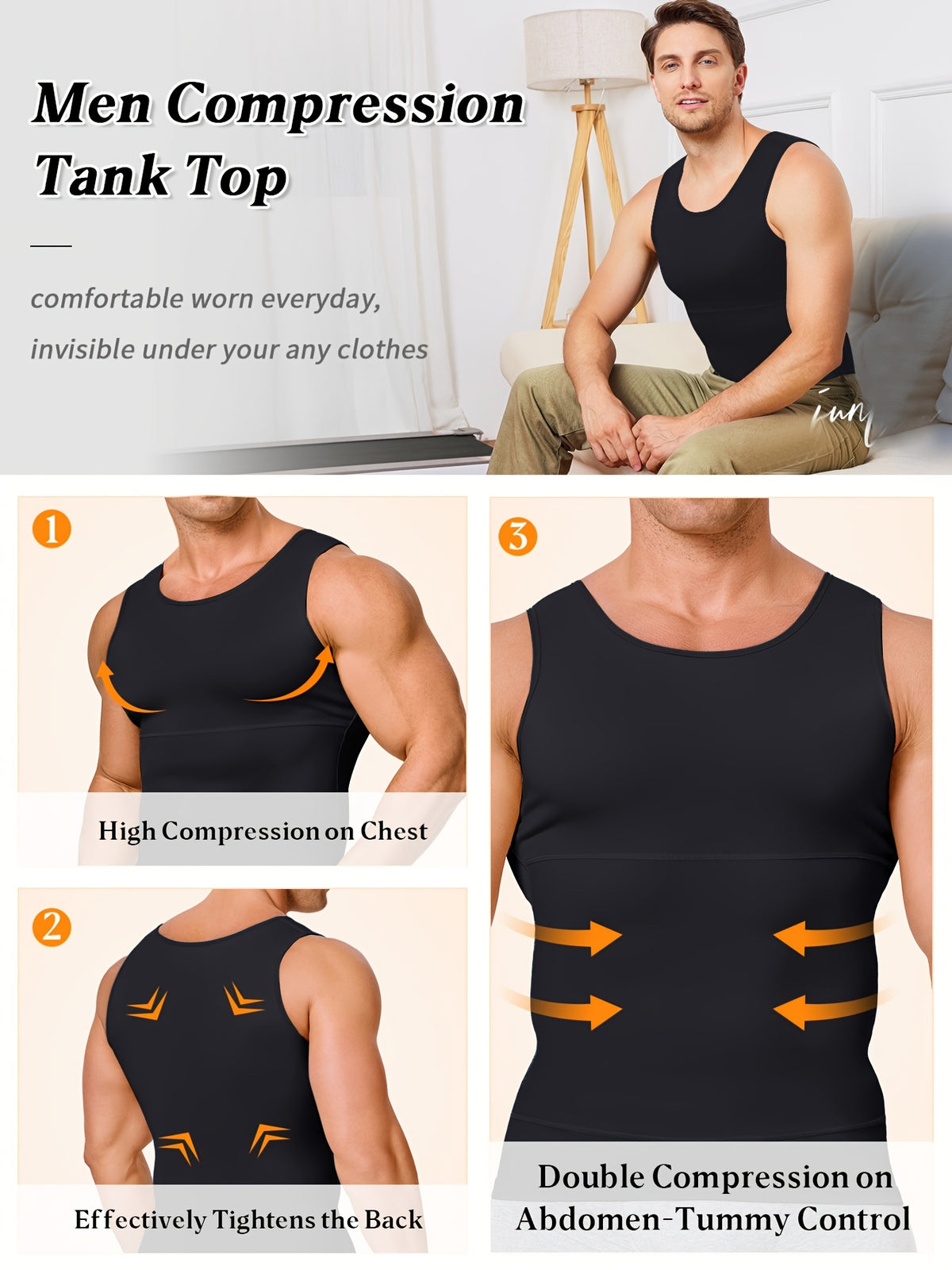 Men' Compression Shirt & Body Shaper Vest - High-Elastic Workout Tank Top with Abdominal Toning, Tight-Fit Shirt Suitable for Gym, Post-Surgery, Year-Round - product image 10