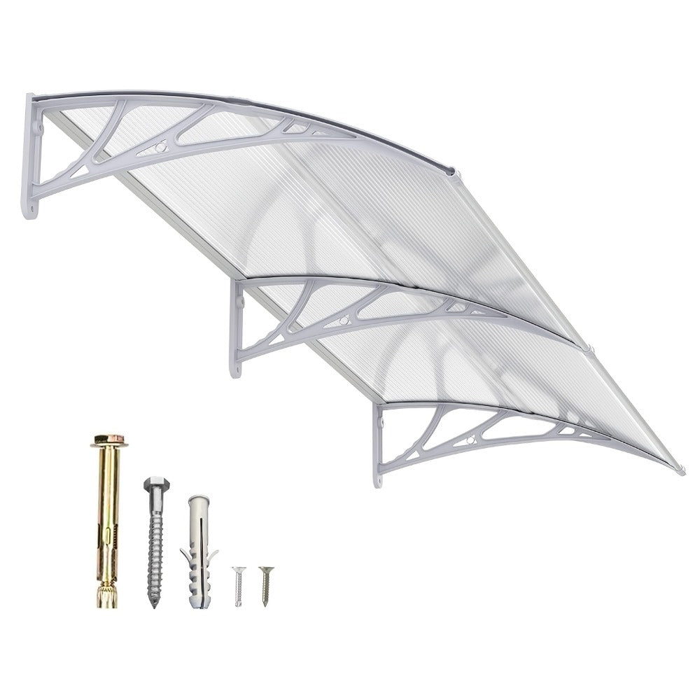 Polycarbonate Window Awning Door Canopy - UV Rain Snow Sun Protection Overhang for Doorways, Patio & Windows, Multiple Sizes, Black/Gray Bracket with Blue/Clear/Brown Board - product image 9