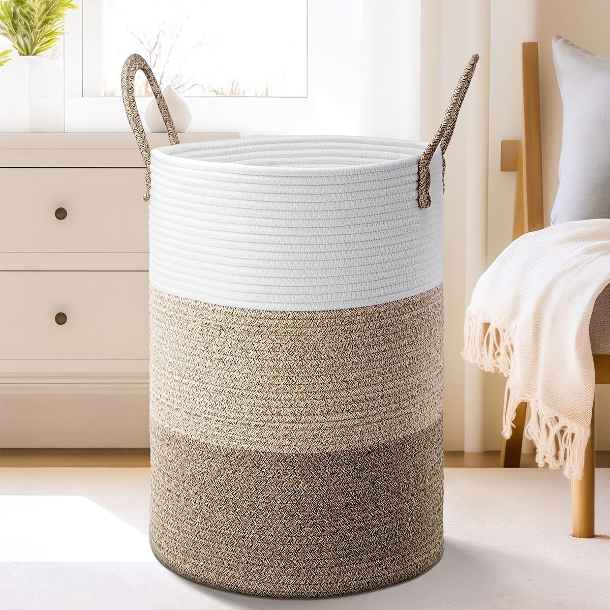 Collapsible Laundry Basket, Woven Rope Laundry Hamper, 12.15gal/15.85gal/21.13gal/26.42gal Laundry Bag for Decor Storage of Dirty Clothes, and Blankets in - product image 16