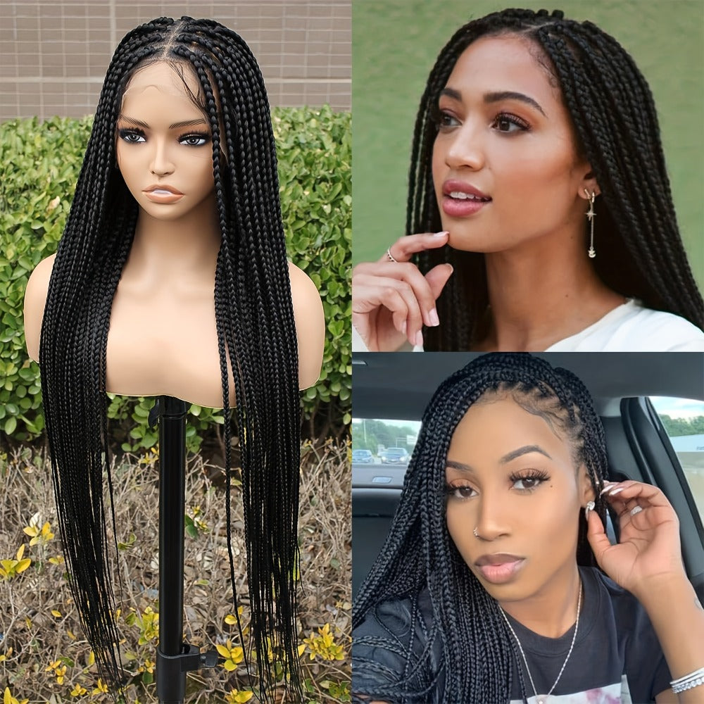 Curly Braid Full Lace Wig 40 Inch Handmade Lace Frontal Natural Black Extra Long Cascading Braids Protective Style for Women | Special Events Weddings Parties - product image 4