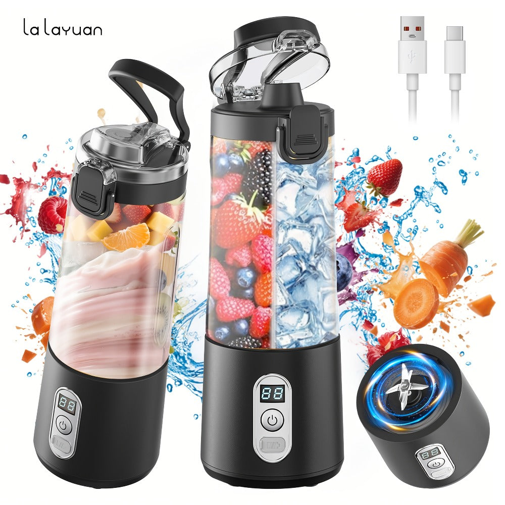 Portable Smoothie Blender USB-C Fast Charge 6-Blade Stainless Steel – Digital Timer Battery Display High-Speed Ice Crush No-Spill Lid | Protein Shake Gym Travel Blender in Black Pi - product image