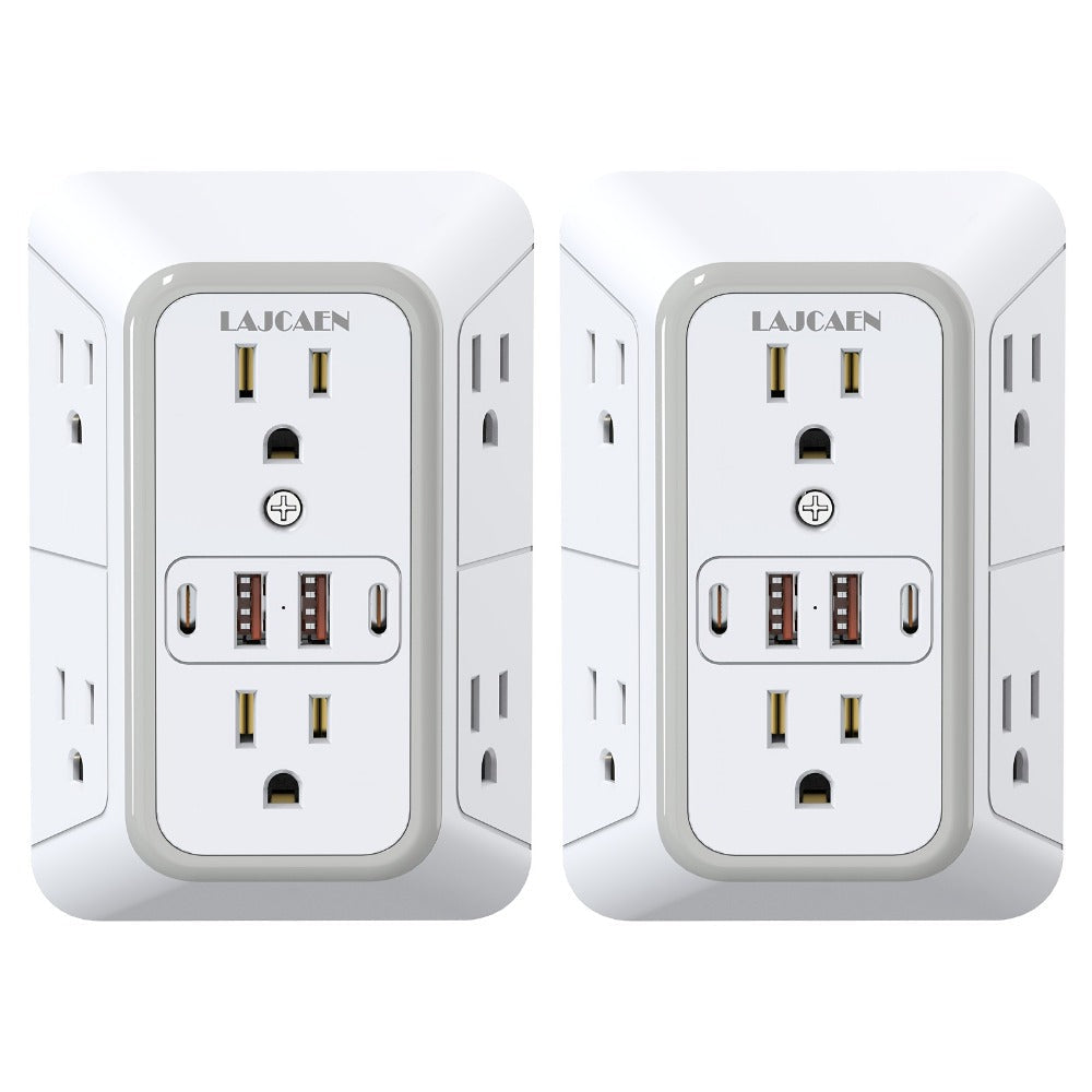 Outlet Splitter Wall Expander 10-in-1 with 6 AC Outlets 2 USB-A 2 USB-C Ports 3-Sided Plug Extender Surge Protector Night Light Compact Space-Saving Design for Home Dorm Apartment  - product image 7