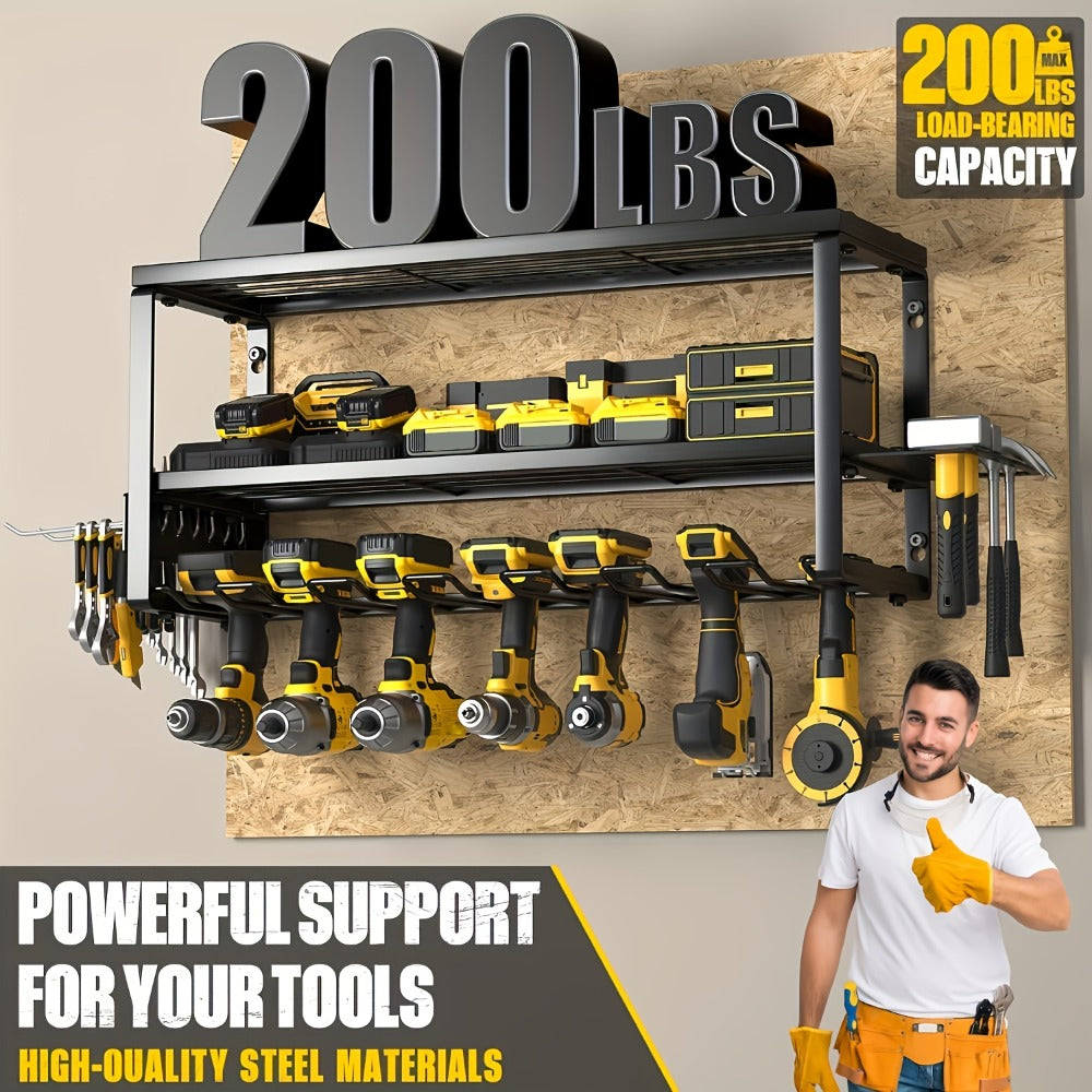 Wall Mounted Power Tool Organizer Rack – Heavy Duty Metal Drill Holder with 2/3/4 Layer Floating Shelf | Garage Tool Storage for Cordless Drills, Screwdrivers & Power Tools | No El - product image 6