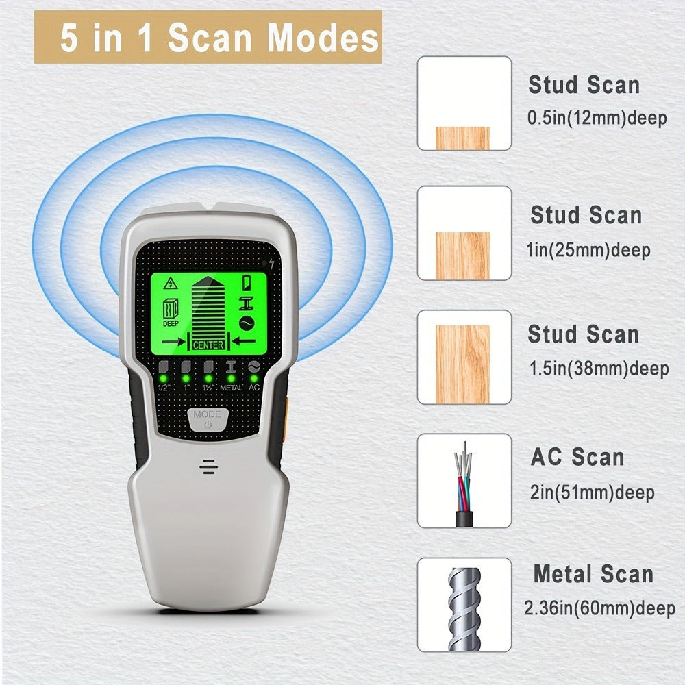 Stud Finder Wall Scanner 5-in-1 Electronic C75 | LCD Display Audio Alarm Detects Wood Studs AC Live Wire Metal Pipes Joists | Accurate Wall Detector for Drywall Home Renovation DIY - product image 4