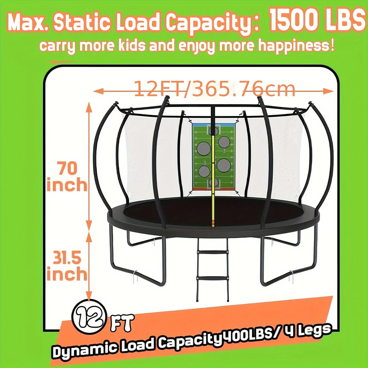 Outdoor Trampoline with Safety Enclosure Net Football Toss Game 8 10 12 14FT Round Backyard Trampoline for Kids Adults Indoor Outdoor Party Play - product image 5