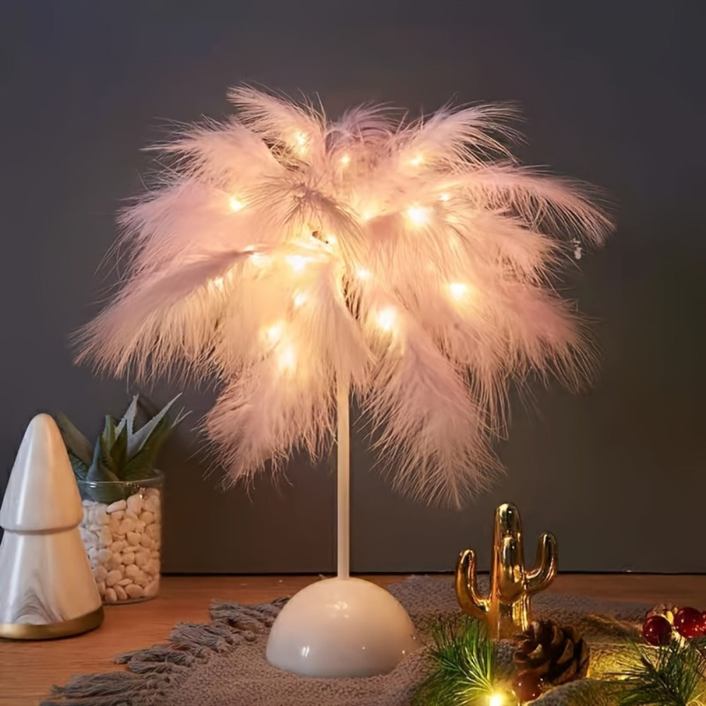 Feather LED Table Lamp – 40-Head Copper Wire Night Light, Romantic Atmosphere Lamp for Bedroom Living Room, Cute Desk Decor Light for Birthday Valentine's Day Gift (White / Pink, 1 - product image 5