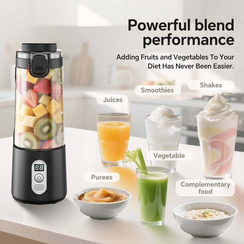 Portable Smoothie Blender USB-C Fast Charge 6-Blade Stainless Steel – Digital Timer Battery Display High-Speed Ice Crush No-Spill Lid | Protein Shake Gym Travel Blender in Black Pi - product image 23