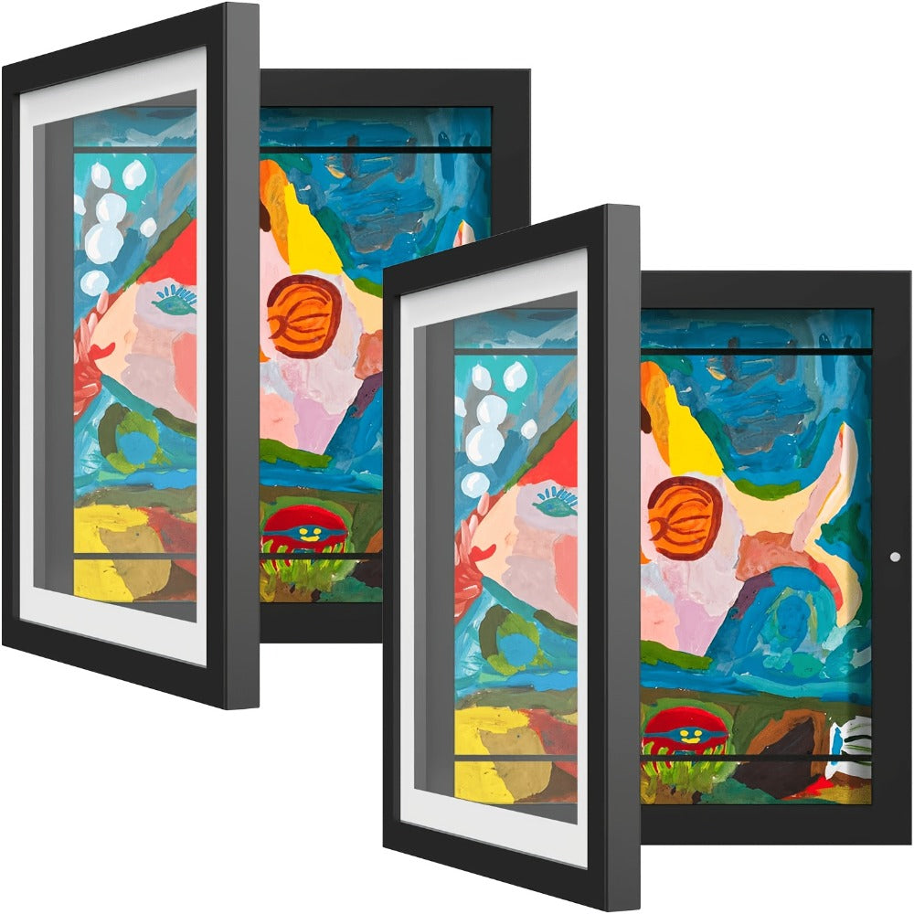 Kids Artwork Frame Front Opening Changeable 8.5x11 Children Art Display Picture Frame Holds 100+ Pieces for Drawing Crafts Photos 2 Pack 4 Pack Wood White - product image