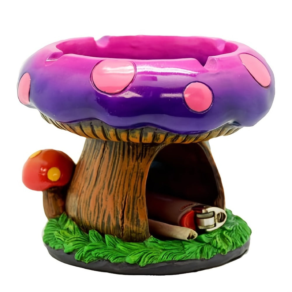 Mushroom Ashtray with Storage Compartment Whimsical Resin Mushroom Shaped Ashtray 5.3x4.5 Inch Purple Pink Cute Ashtray with Cigarette Butt Slot Funny Home Office Decor Unique Desk - product image