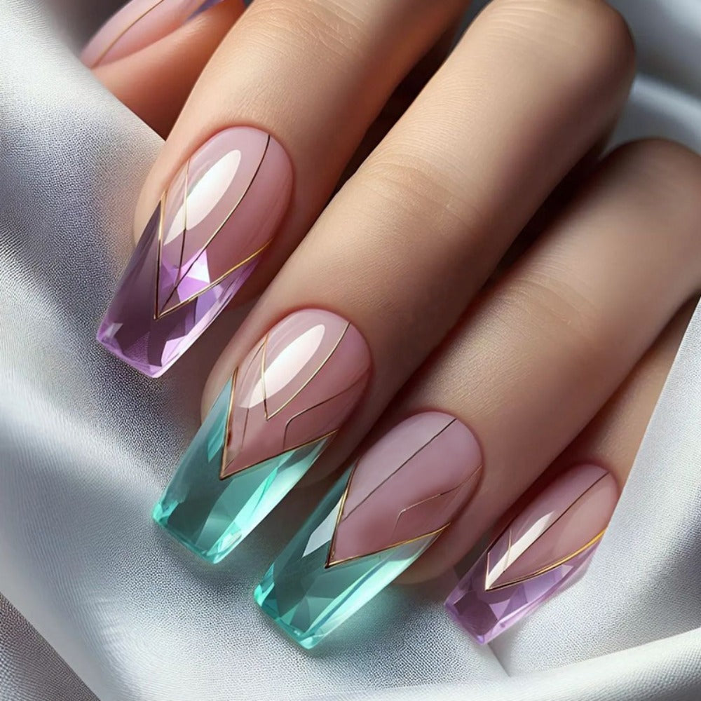 Holographic Nails 120 Pieces 5 Packs Medium Almond Press On Nails Gradient Iridescent – Mixed Color Orange Tones Full Cover Fake Nails Kit with Jelly Glue & Nail File for Women Gir - product image 12