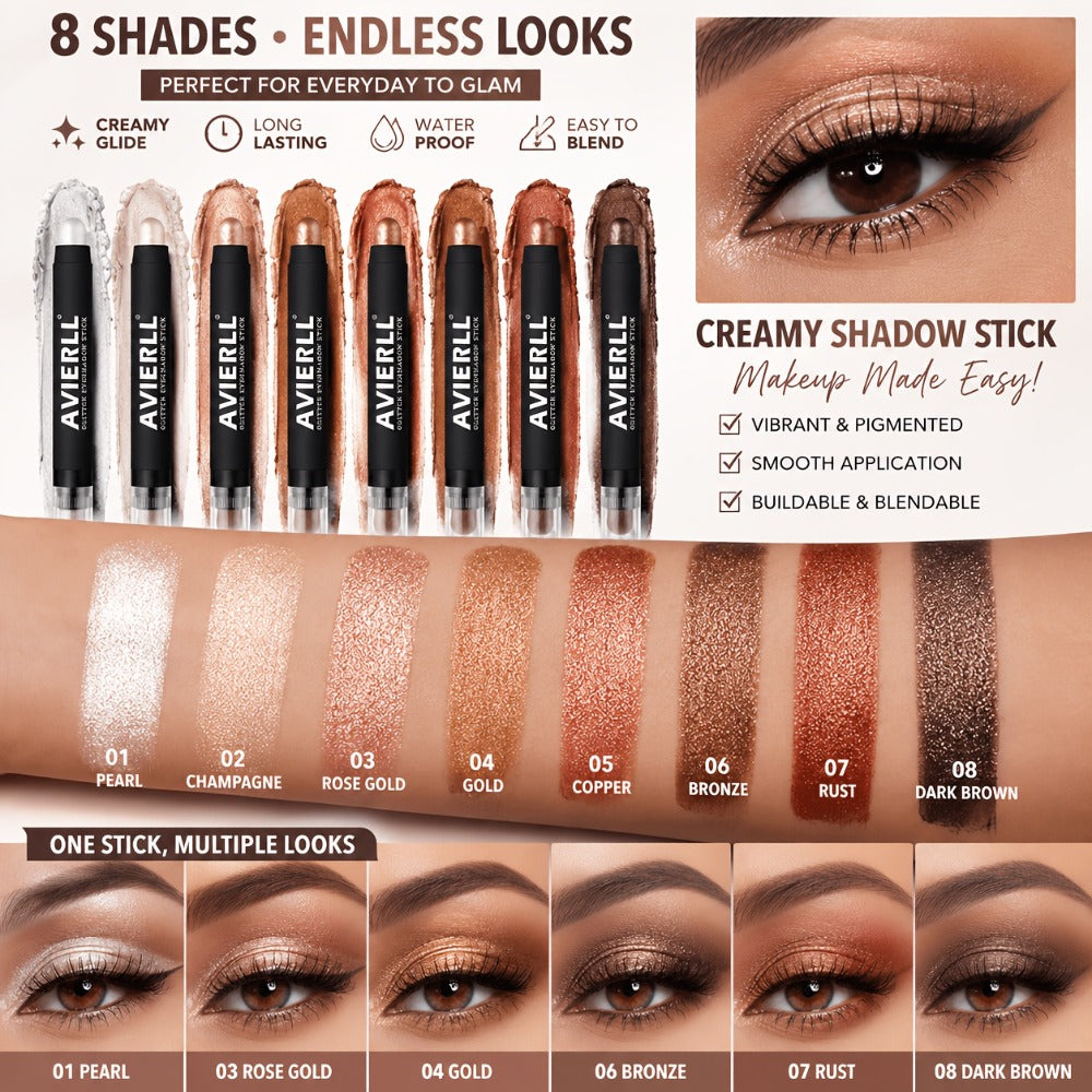Waterproof Eyeshadow Stick Set 8 Piece – Shimmer, Pearlescent & Matte Eye Shadow Pencils, Creamy Blendable Formula, Long-Lasting Smoky Natural Glitter Eye Looks, Gift for Her - product image 2