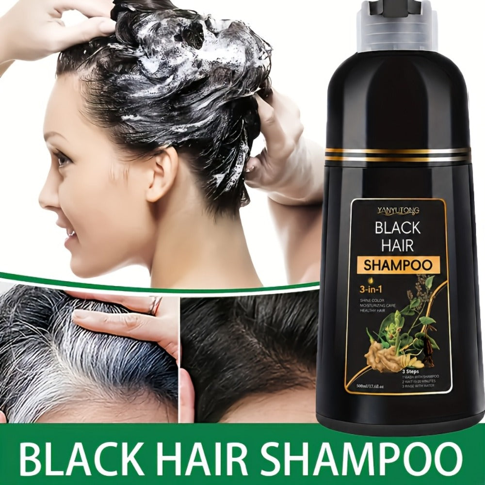 Gray Hair Coverage Shampoo 3-in-1 Black Hair Dye — Herbal Plant-Based Formula Dyes Cleanses & Conditions in One Wash, Moisturizing Nourishing Fast Color Results for Men & Women, 50 - product image