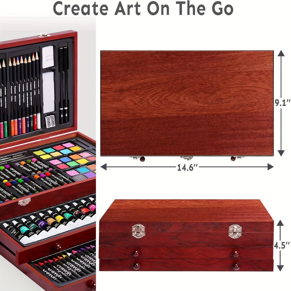 Drawing Pads Crayons Acrylic Paints Colored Pencils Complete Professional Art Kit Gift for Kids Teens Adults Birthday Christmas – 175-Piece Deluxe Art Set in Wooden Case