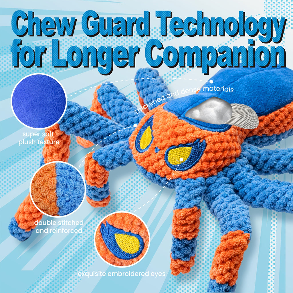 Interactive Crinkle Tug of War Plush Dog Toy with Squeaker Head & Flexible Legs, Durable Large Dog Toys to Keep Dogs Busy, No Battery Needed, Red & Blue Spider - product image 5