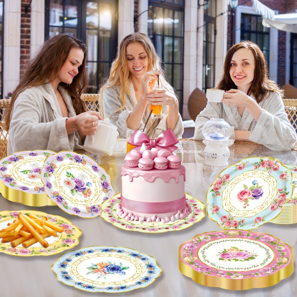 Floral Paper Plates 48 Pack | Elegant Disposable Botanical Plates for Tea Party, Birthday Brunch, Bridal Shower, Baby Shower, Wedding, Engagement & Garden Party Tableware