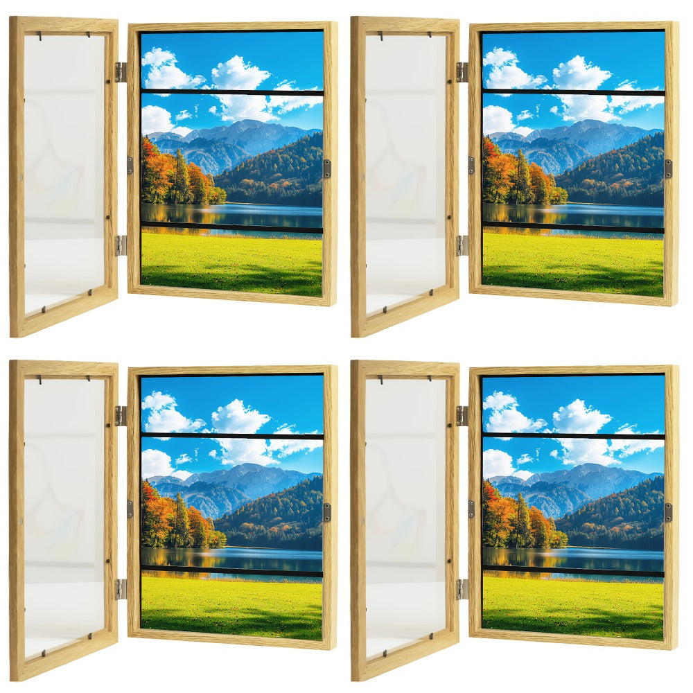 Kids Art Frames Front Opening Changeable Artwork Display Frames for Children Drawings Crafts Photos Wall Gallery - Set of 2 or 4, Black White Wood Grain - product image