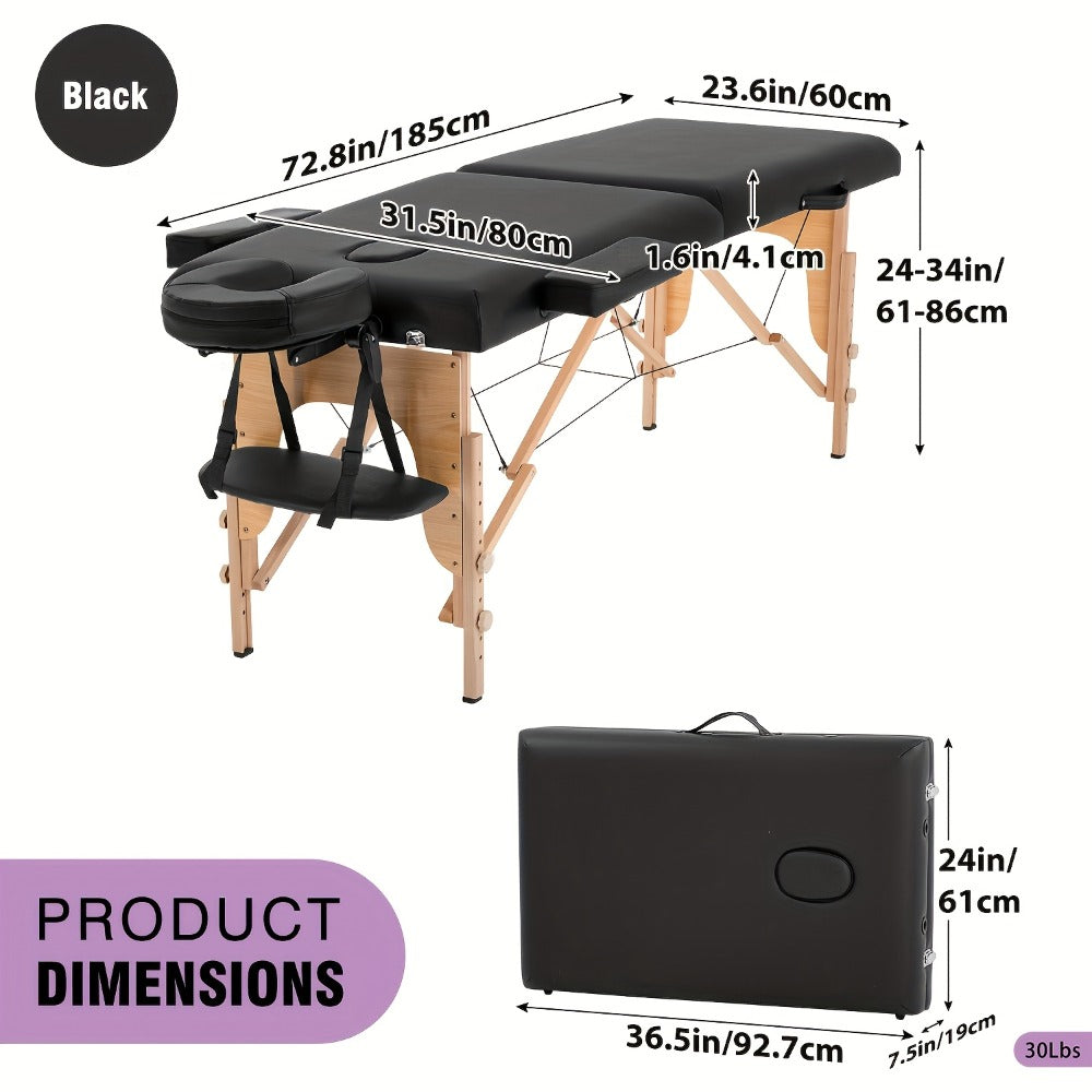 2-Fold Portable Massage Table with Face Cradle & Carrying Bag — Adjustable Height PU Leather Lash Bed for Spa, Tattoo, Esthetician & Home Use, 6 Colors, 2 Sizes - product image 5