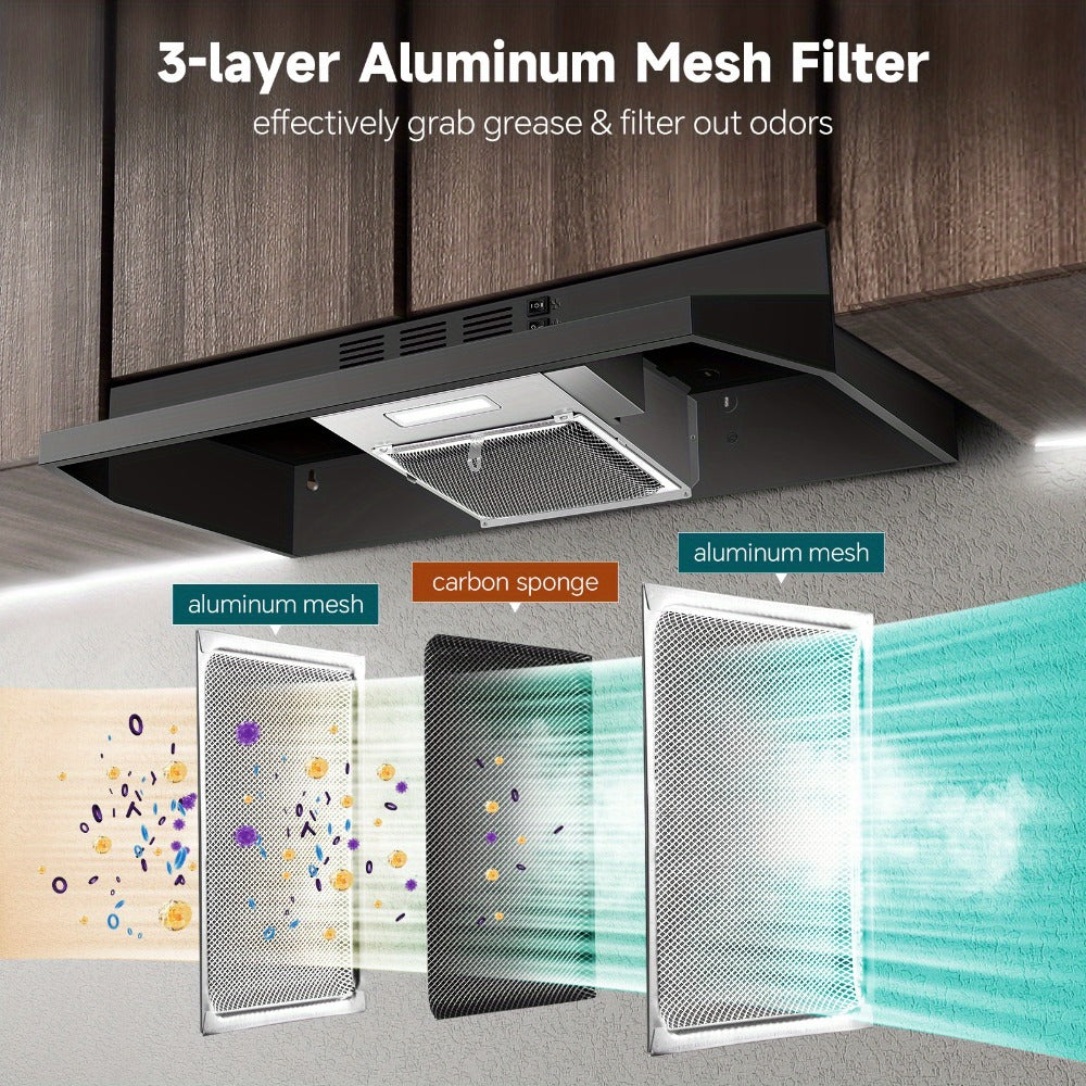 Range Hood 36 Inch Under Cabinet Ducted Ductless Convertible Stainless Steel 350CFM 2-Speed Exhaust Fan LED Light 3-Layer Aluminum Mesh Filter Top Rear Venting Kitchen Vent Hood - product image 32