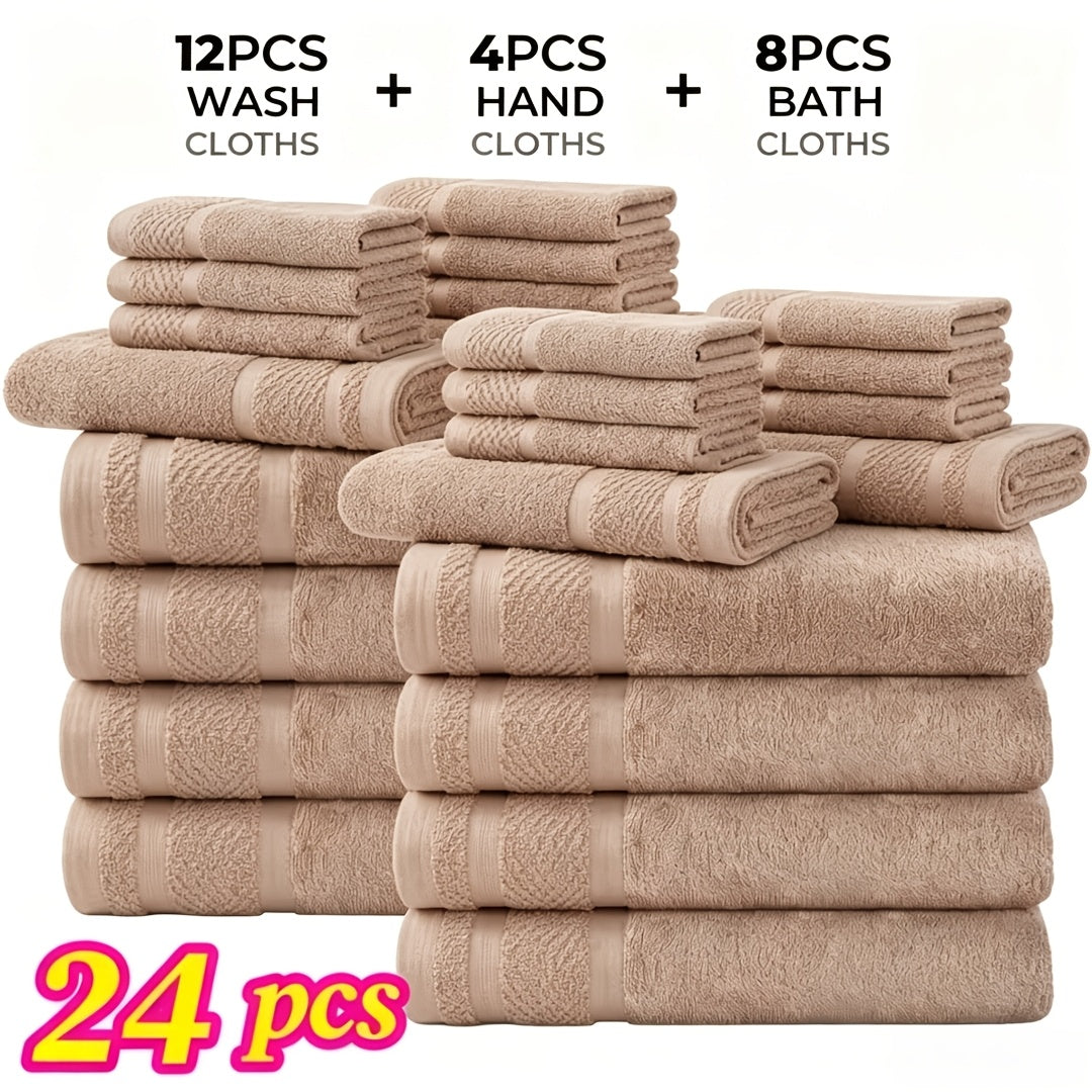 24 pcs Bath Towel Sets, Solid Color Cotton Blend Bathroom Towel, 8/4 Bath Towels +4/2Hand Towels + 12/6Washcloths, Multiple Colors Available, Soft and - product image 16