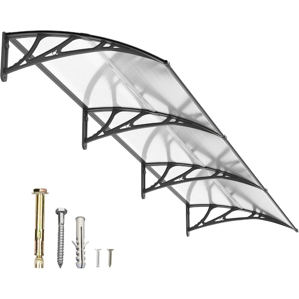 Polycarbonate Window Awning Door Canopy - UV Rain Snow Sun Protection Overhang for Doorways, Patio & Windows, Multiple Sizes, Black/Gray Bracket with Blue/Clear/Brown Board - product image 17