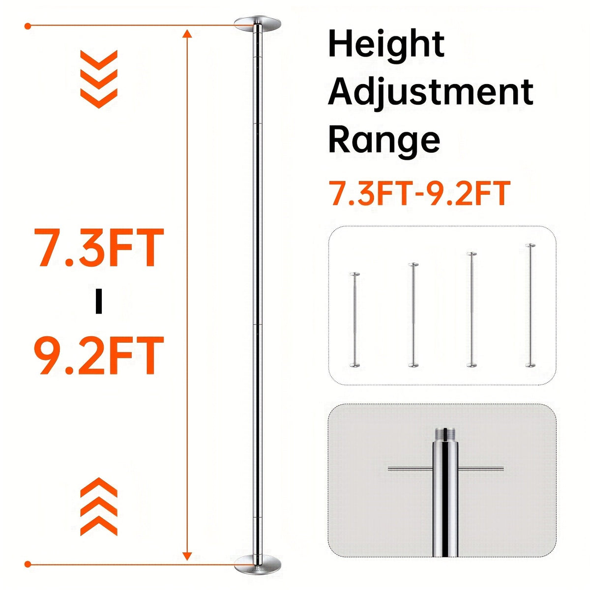 Spinning & Static Modes, Height Adjustable, Portable for Home Studio Club – Professional Dance Pole 45mm