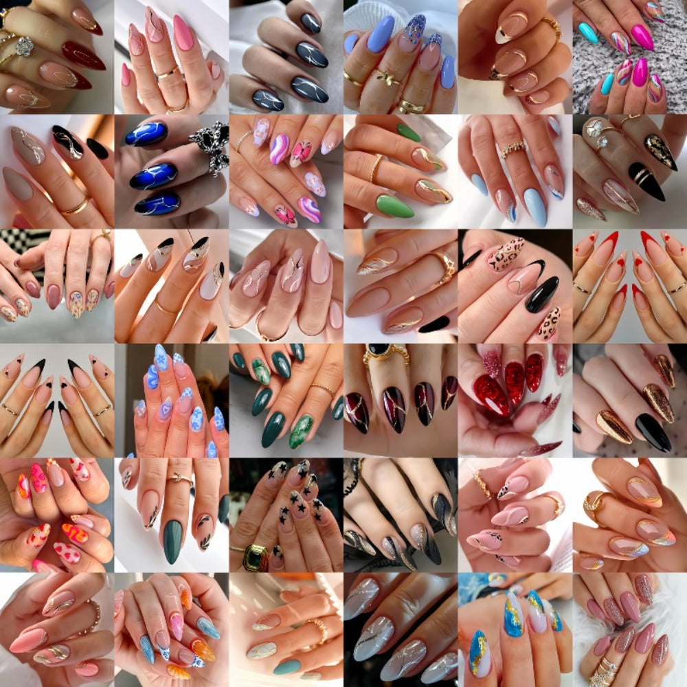 Fake Nails 375 Pieces Complete Kit – 360pcs Press On Nails + Bracelet + 14 Nail Art Tools | Almond Square Short Medium Glossy Gel Polish Pastel Neon Glitter Holographic Marble Flor - product image 2