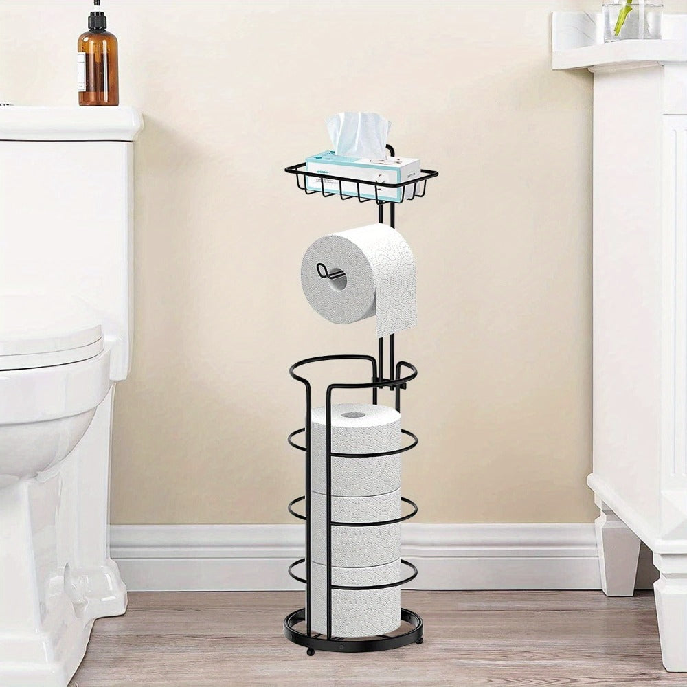 Toilet Paper Holder Floor Standing with Shelf 4-Roll Storage Rack Freestanding Bathroom Paper Organizer for Bathroom Bedroom Balcony Courtyard Black 1 or 2 Pack - product image 10
