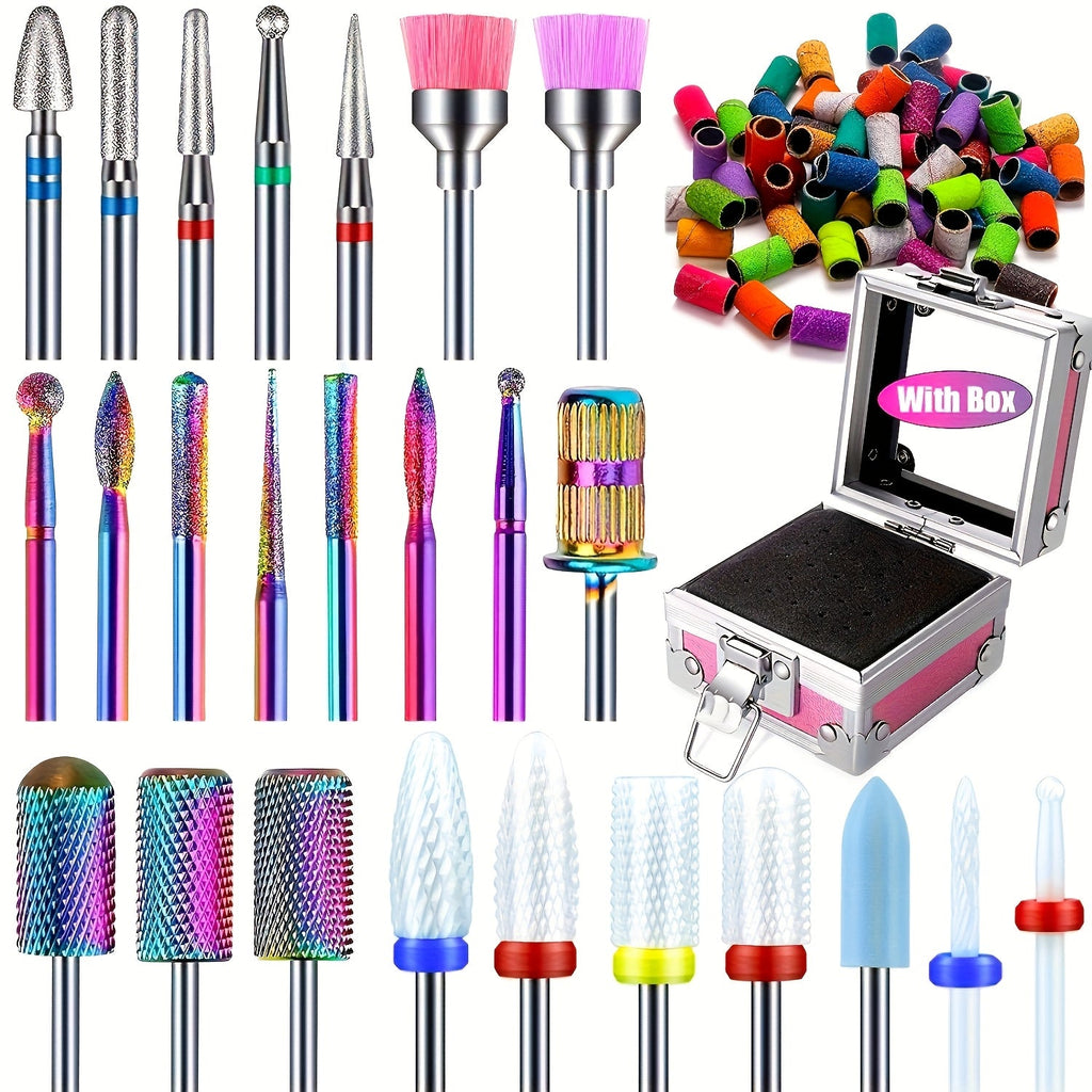Nail Drill Bit Set Tungsten Steel & Ceramic Grinding Heads with Storage Box for Gel Removal Nail Enhancement Polishing Shaping Multi-Grit Abrasive Bands Coarse Medium Fine Electric - product image 13