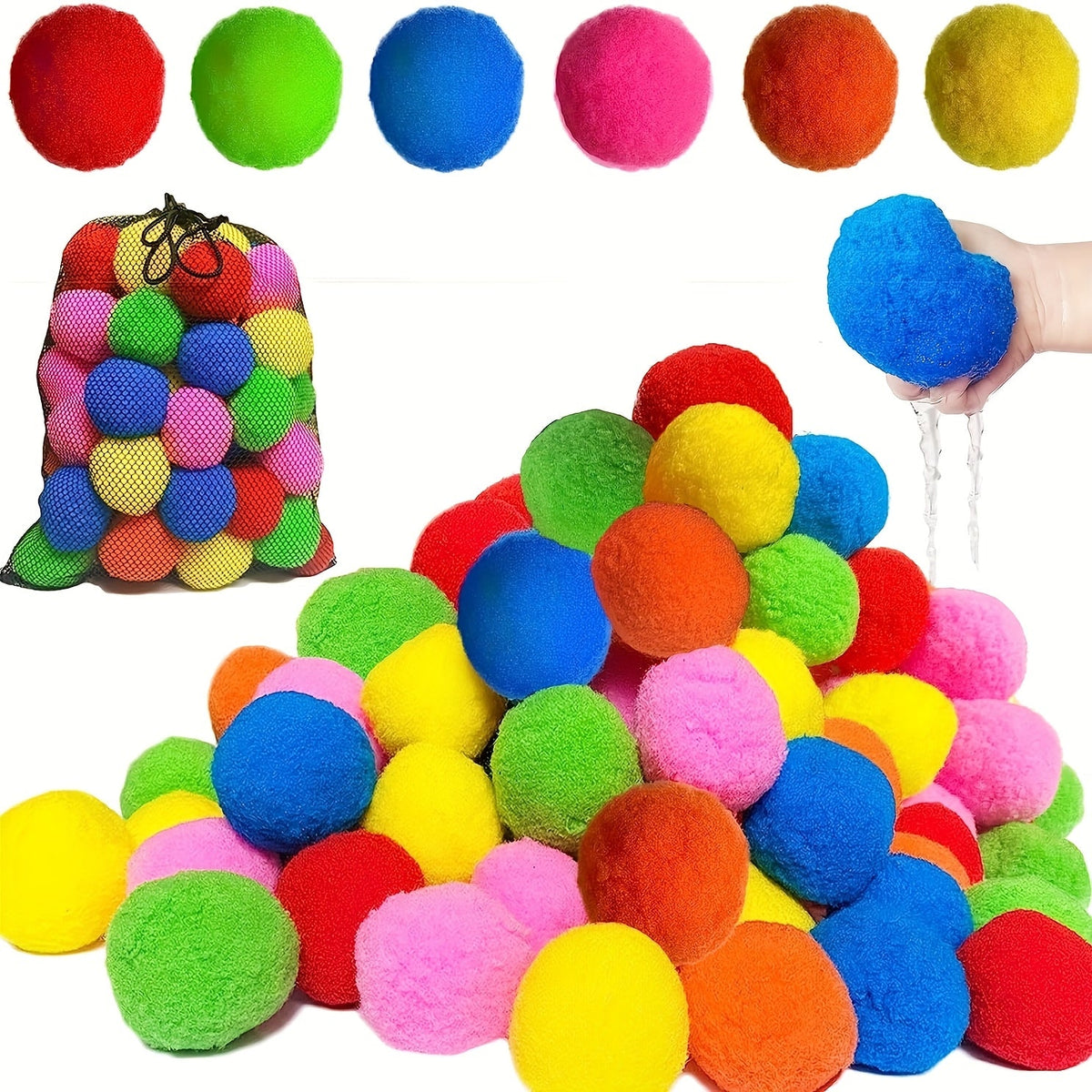 No-Tie Refillable Water Bomb Set for Pool Party, Backyard Summer Fun & Kids Outdoor Games, Includes Storage Mesh Bag, Great Summer Gift for Children – Reusable Water Balloons 36 Pack with Sponge Balls