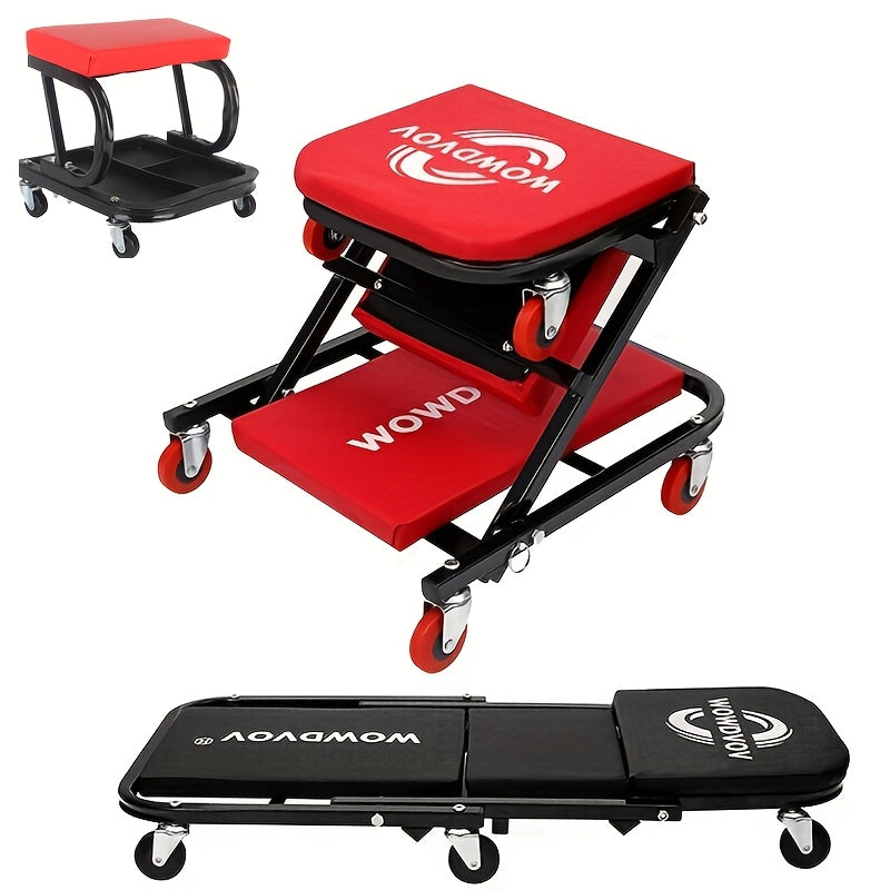 Auto Repair Bench with Roller Moving Tool Tray(Sold Separately), Wheel X Mechanical Climber 3-In-1/2-In-1 Z-Shaped Seat with 500 Pound Capacity, Foldable and - product image