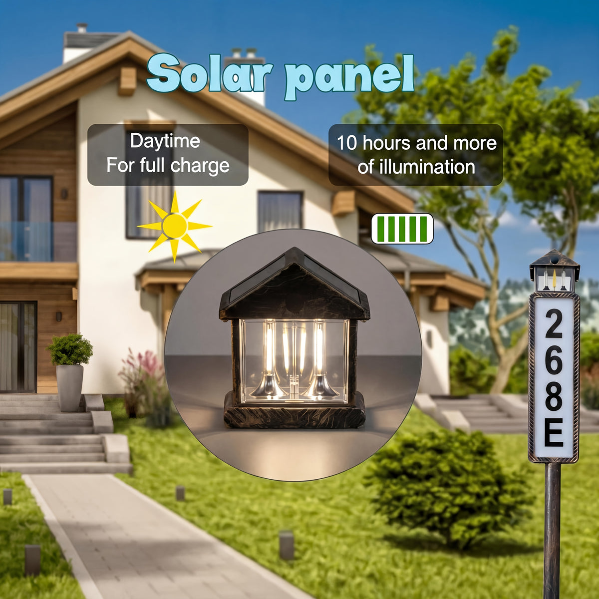 Solar Luminous House Number Sign, 3 Modes LED Lighted Address Board, Clear Visibility at Night, Suitable for Courtyards, Residences, and Apartments, Easy - product image 2