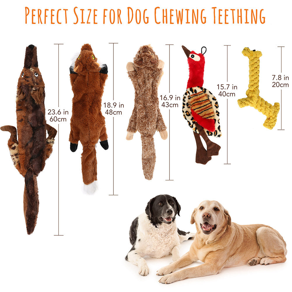 Squeaky Dog Toys 5-Pack No Stuffing Plush Chew Toy Bundle | Durable Animal Toys for Small Medium Large Dogs, Double Squeaker Puppy Teething Toy Set with Bonus - product image 2