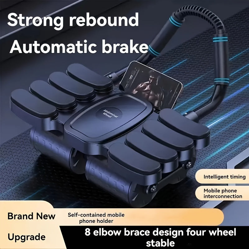 Ab Wheel Roller Automatic Rebound 8-Elbow Design | Core & Full Body Workout Abdominal Wheel with Phone Holder | Durable PP Material Home Gym Exercise for Waist - product image
