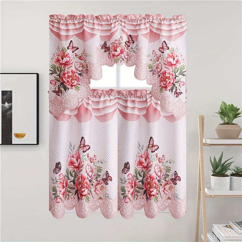 Blackout Kitchen Curtains 3-Piece Set with Butterfly Floral Print - Rod Pocket Window Curtains for Kitchen, Living Room, Bedroom, Bathroom & Restaurant, Polyester Fabric, Machine W - product image 14