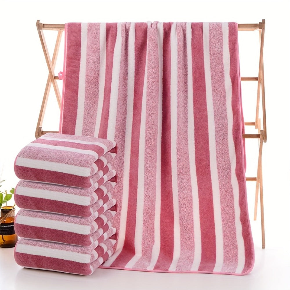 Striped Bath Towel Set 1 or 4 Pack 346GSM - 100% Polyester Super Soft Skin Friendly Absorbent Quick Dry | 70x140cm 27.6x55.1in | Green Gray Red Multi-Color | Home Bathroom Beach Es - product image 5