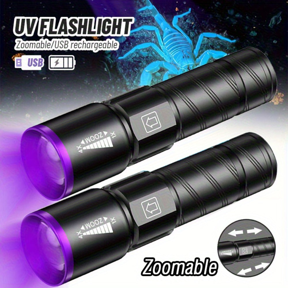 UV Blacklight 2 Pack Rechargeable Portable | Adjustable Brightness & Zoom Ultraviolet Lamp | Scorpion Detection Pet Urine Stain Finder Nail Polish Resin Curing Fluorescent - product image