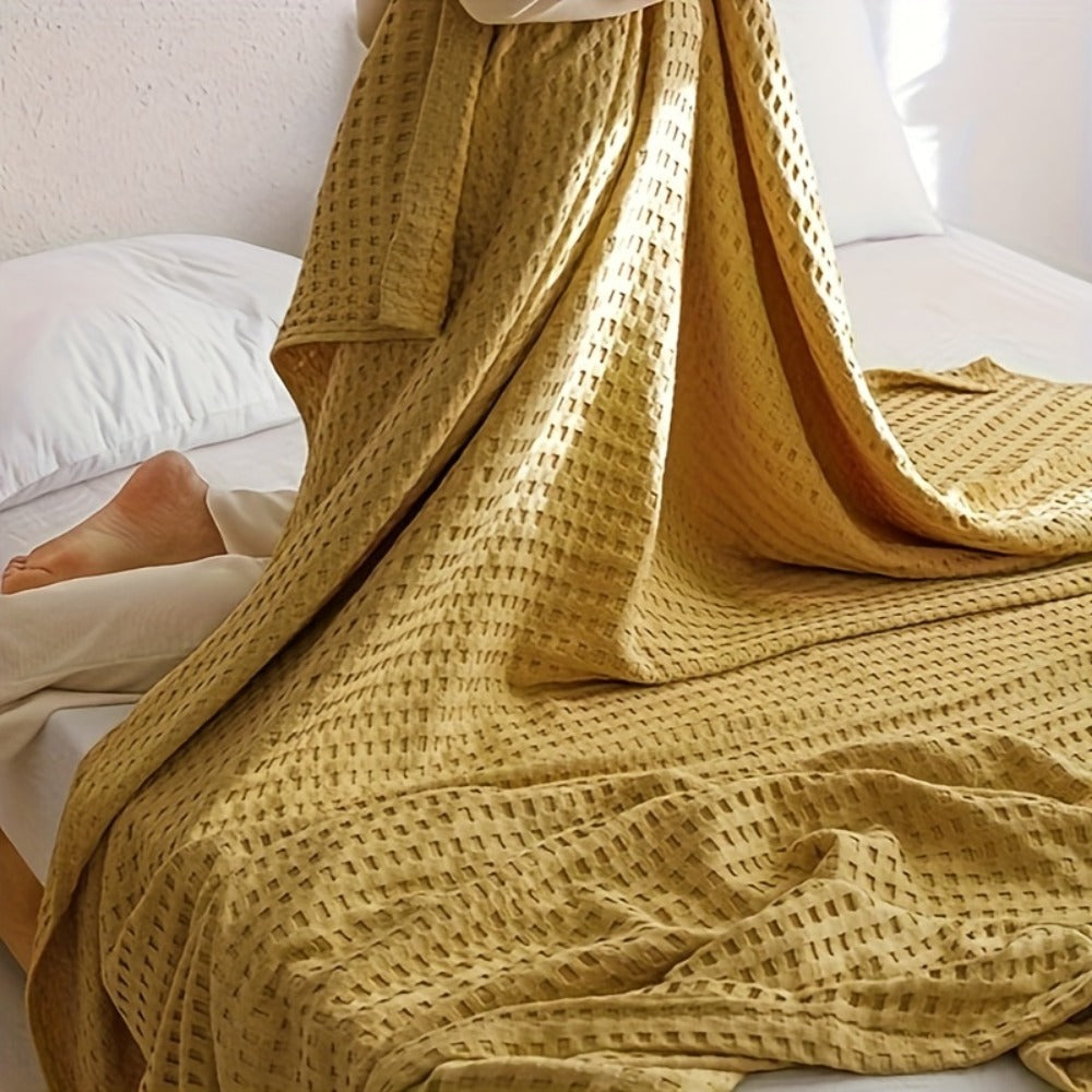 Cotton Waffle Blanket – Pure Cotton Multilayer Summer Cooling Quilt, Jacquard Knit, Machine Washable, Air Conditioning Blanket - product image 5