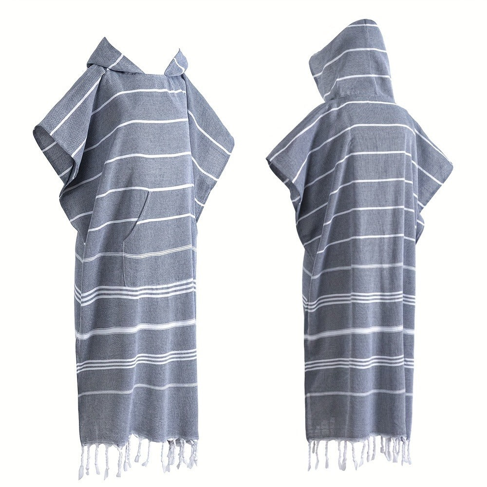 Hooded Beach Poncho Turkish Cotton Quick Dry Sandproof - Wearable Surf Changing Towel Lightweight Thin Bathrobe | S & L | Blue Green Purple Pink Gray | Swimming Diving Surfing Beac - product image 18
