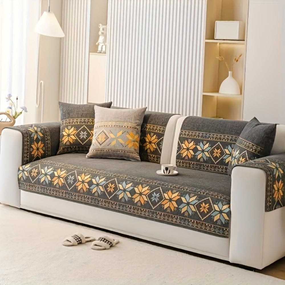Chenille Sofa Slipcover 1pc Boho Vintage Style - Luxury Non-Slip Removable Four Seasons Universal Couch Cover | Armrest 1 2 3 4 Seater | Dark Gray Light Gray Blue | Living Room Hom - product image 10